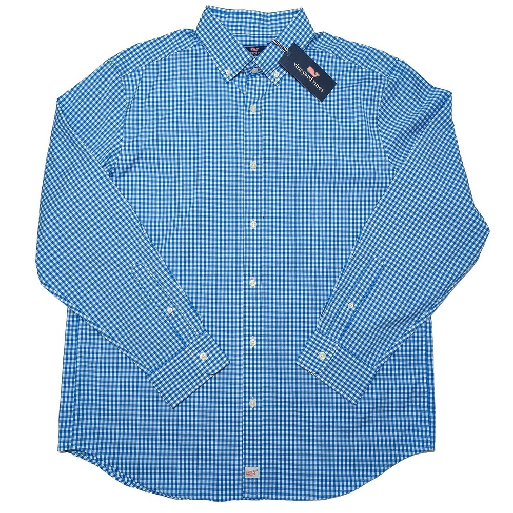 VINEYARD VINES Long Sleeve Button Shirt Murray Blue Gingham Checks Large L ~ New